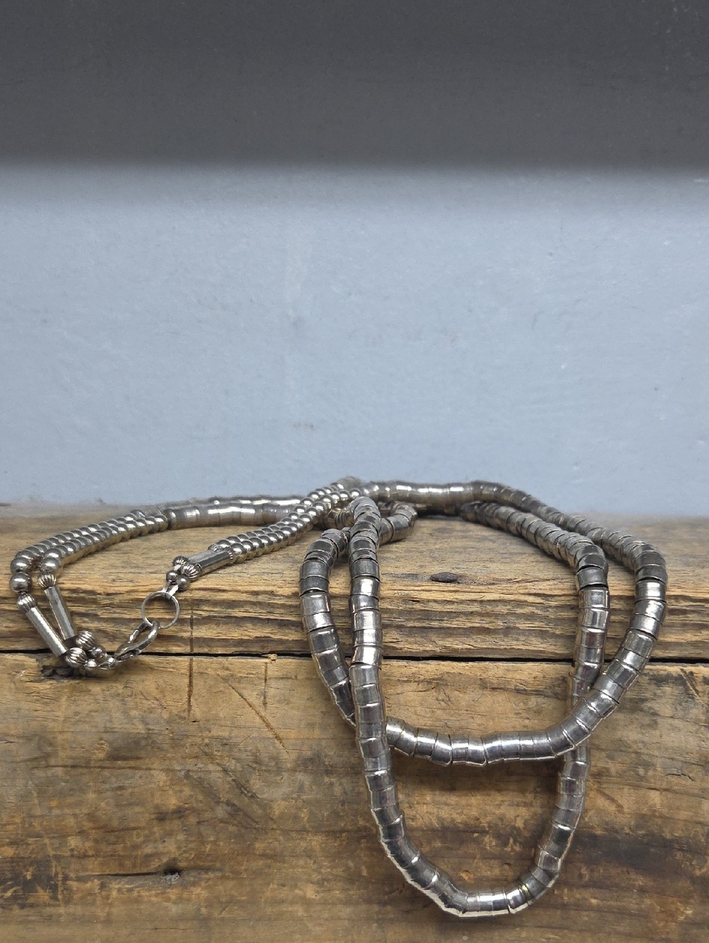 Vintage Silver Cap Beaded Double Strand Necklace